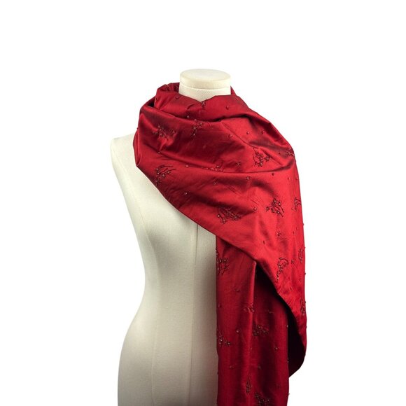Charter Club Womens Red Silk Embroidered Scarf Wrap Shawl - Picture 1 of 7
